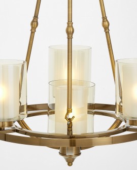 Lampa wisząca loft złota szczotkowana Santini W4 Lumina Deco na białym tle, elegancki żyrandol do salonu i jadalni