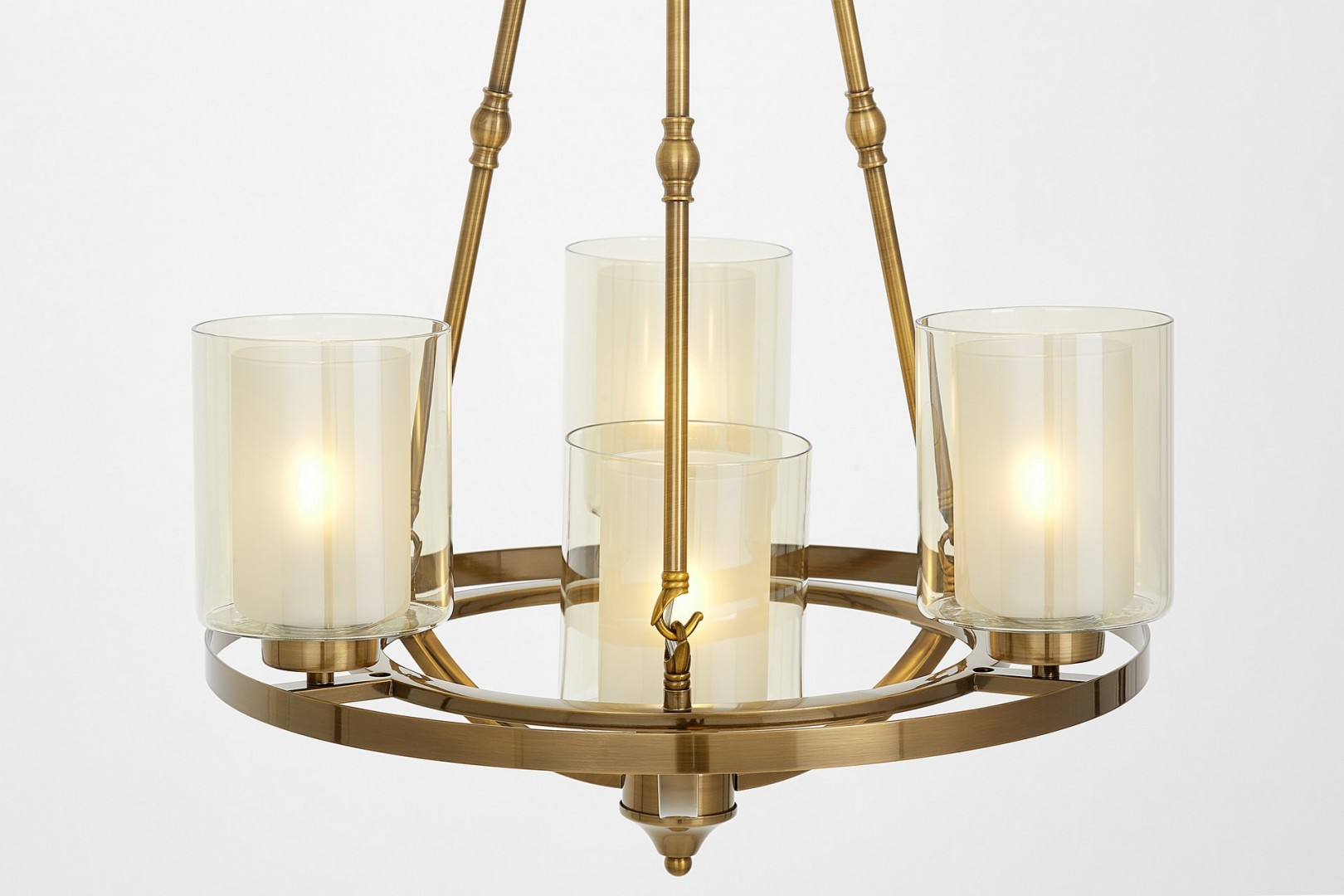 Żyrandol loft złoty szczotkowany Santini W4 Lumina Deco, zbliżenie na konstrukcję i ramiona lampy wiszącej