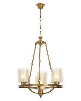 Lampa wisząca loft złota szczotkowana Santini W4 Lumina Deco na białym tle, elegancki żyrandol do salonu i jadalni
