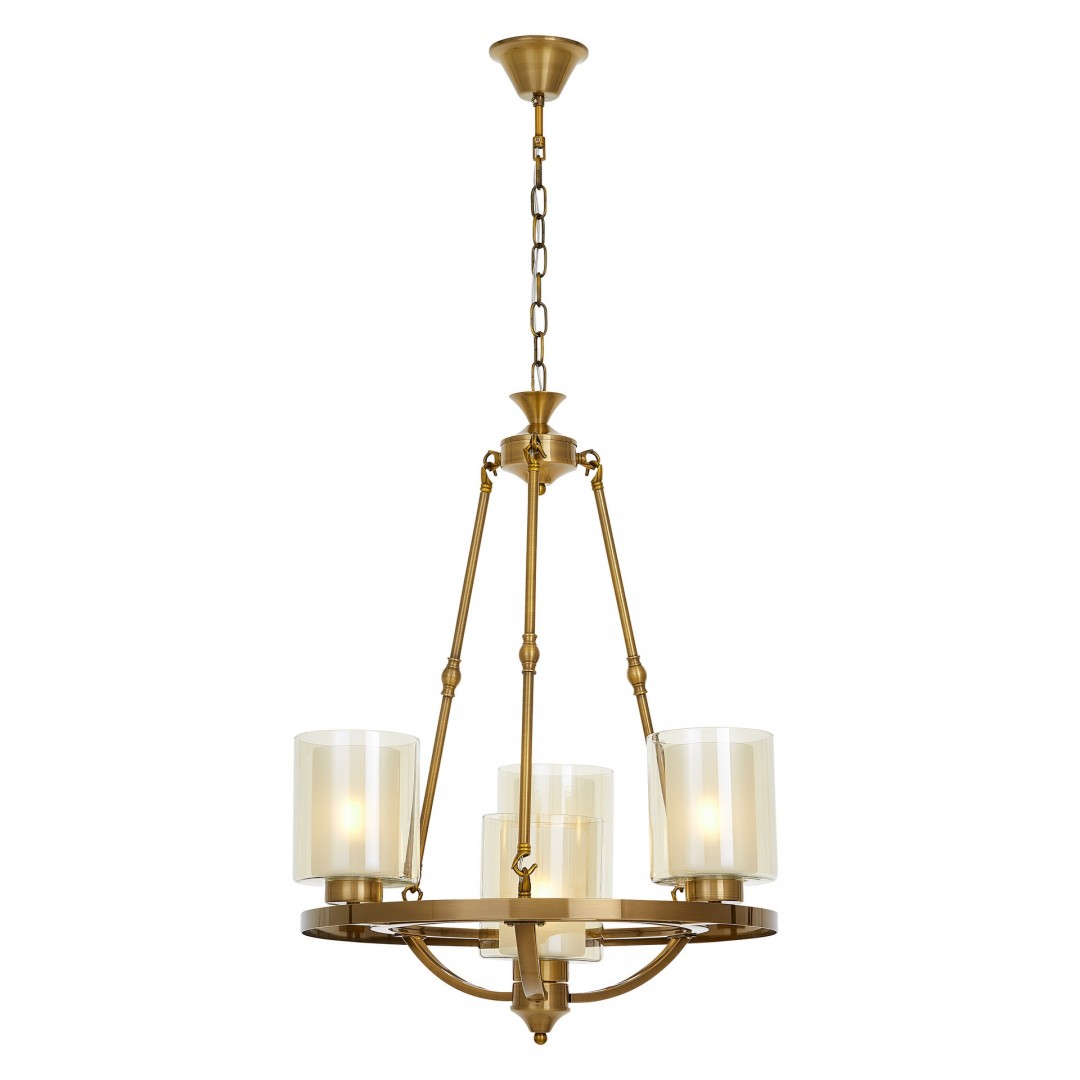 Lampa wisząca loft złota szczotkowana Santini W4 Lumina Deco na białym tle, elegancki żyrandol do salonu i jadalni