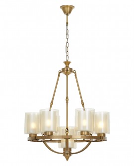 Lampa wisząca loft złota szczotkowana Santini W7 Lumina Deco na białym tle, elegancki żyrandol w klasycznym stylu