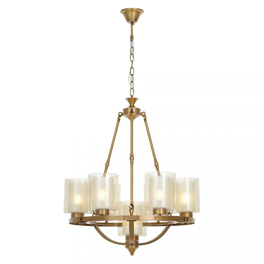 Lampa wisząca loft złota szczotkowana Santini W7 Lumina Deco na białym tle, elegancki żyrandol w klasycznym stylu