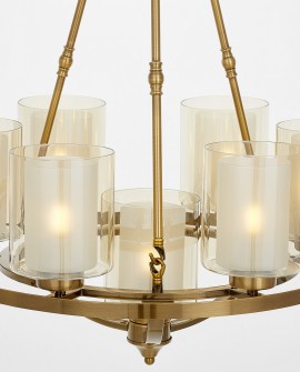 Lampa wisząca loft złota szczotkowana Santini W7 Lumina Deco na białym tle, elegancki żyrandol w klasycznym stylu