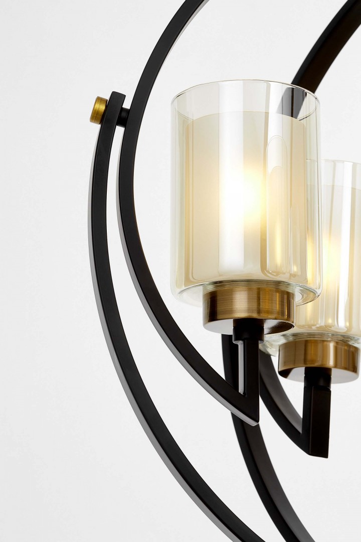 lampa wisząca loft czarno-złota szczotkowana bergen w6 lumina deco, detal konstrukcji i szklanego klosza