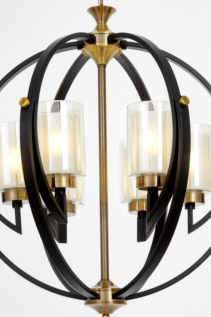 lampa wisząca loft czarno-złota szczotkowana bergen w6 lumina deco, zbliżenie na czarno-złote szczotkowane elementy