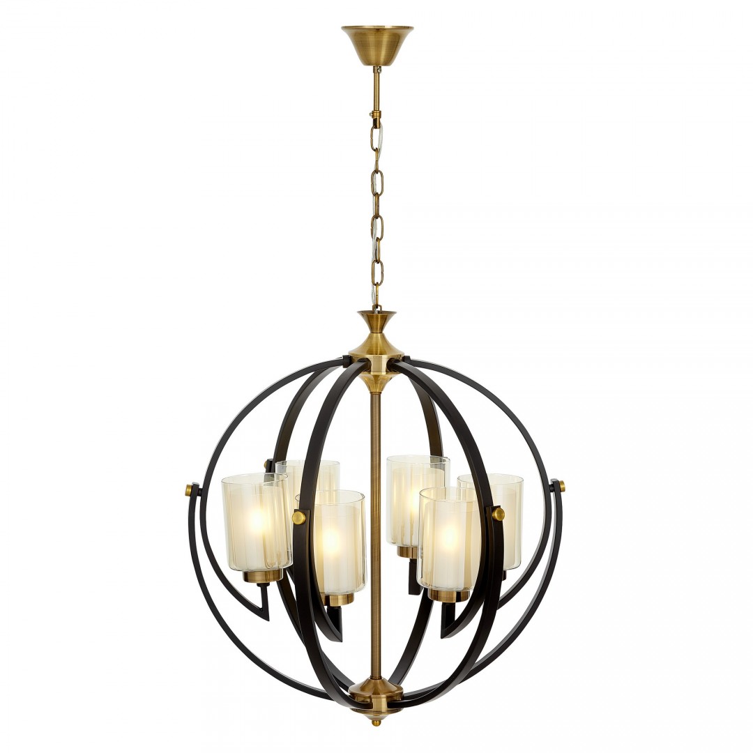 lampa wisząca loft czarno-złota szczotkowana bergen w6 lumina deco, widok z góry na konstrukcję i klosze