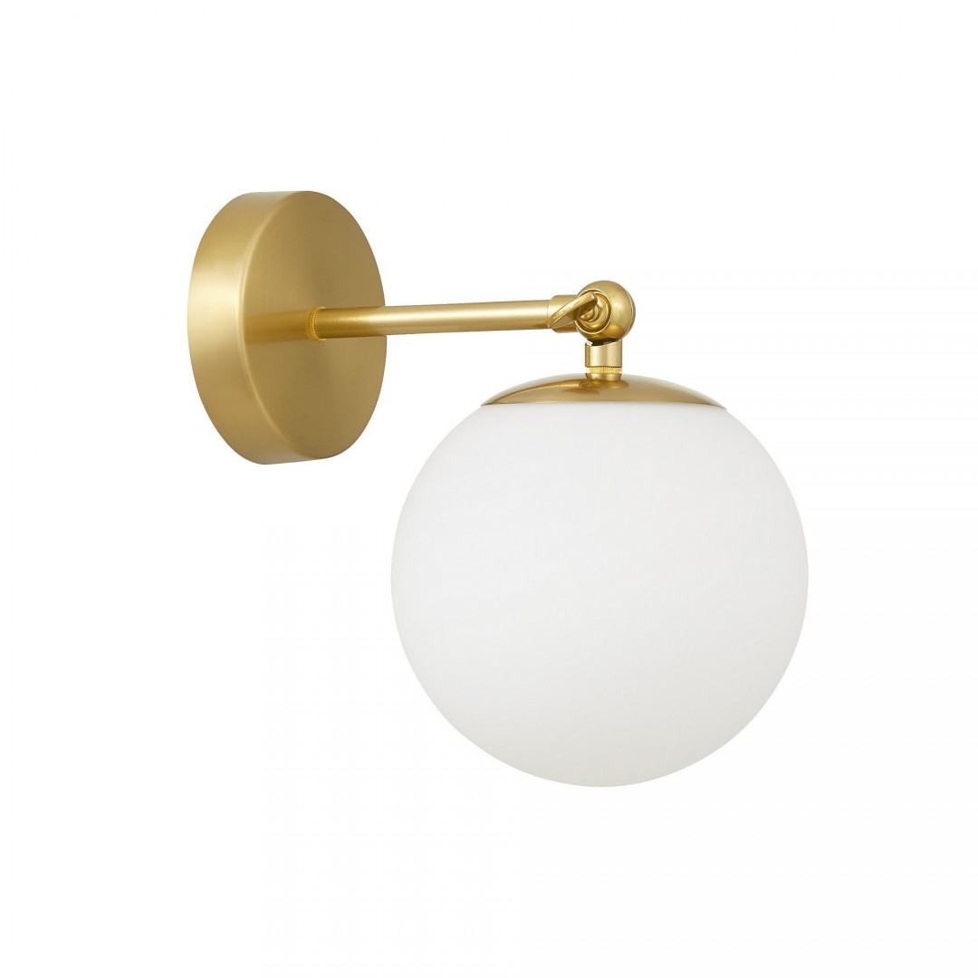 KINKIET LAMPA ŚCIENNA NOWOCZESNA ZŁOTO SZCZOTKOWANE BIAŁA KULA FREDICA W1 LUMINA DECO