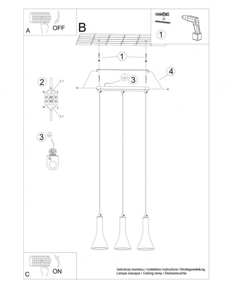 Lampa wisząca REA 3L beton Sollux SL.1225