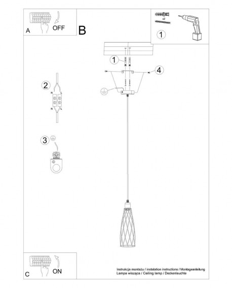 Lampa wisząca SUBA 1 czarna Sollux SL.1165