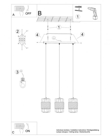 Lampa wisząca GIZUR 3L Sollux SL.1301