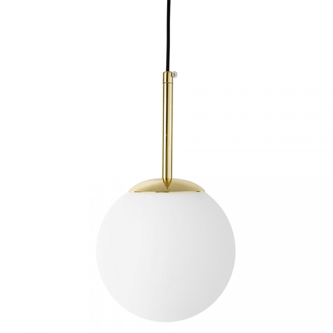 Biała kula lampy Fredica 15 Lumina Deco ze złotym ramieniem, detal nowoczesnego oświetlenia