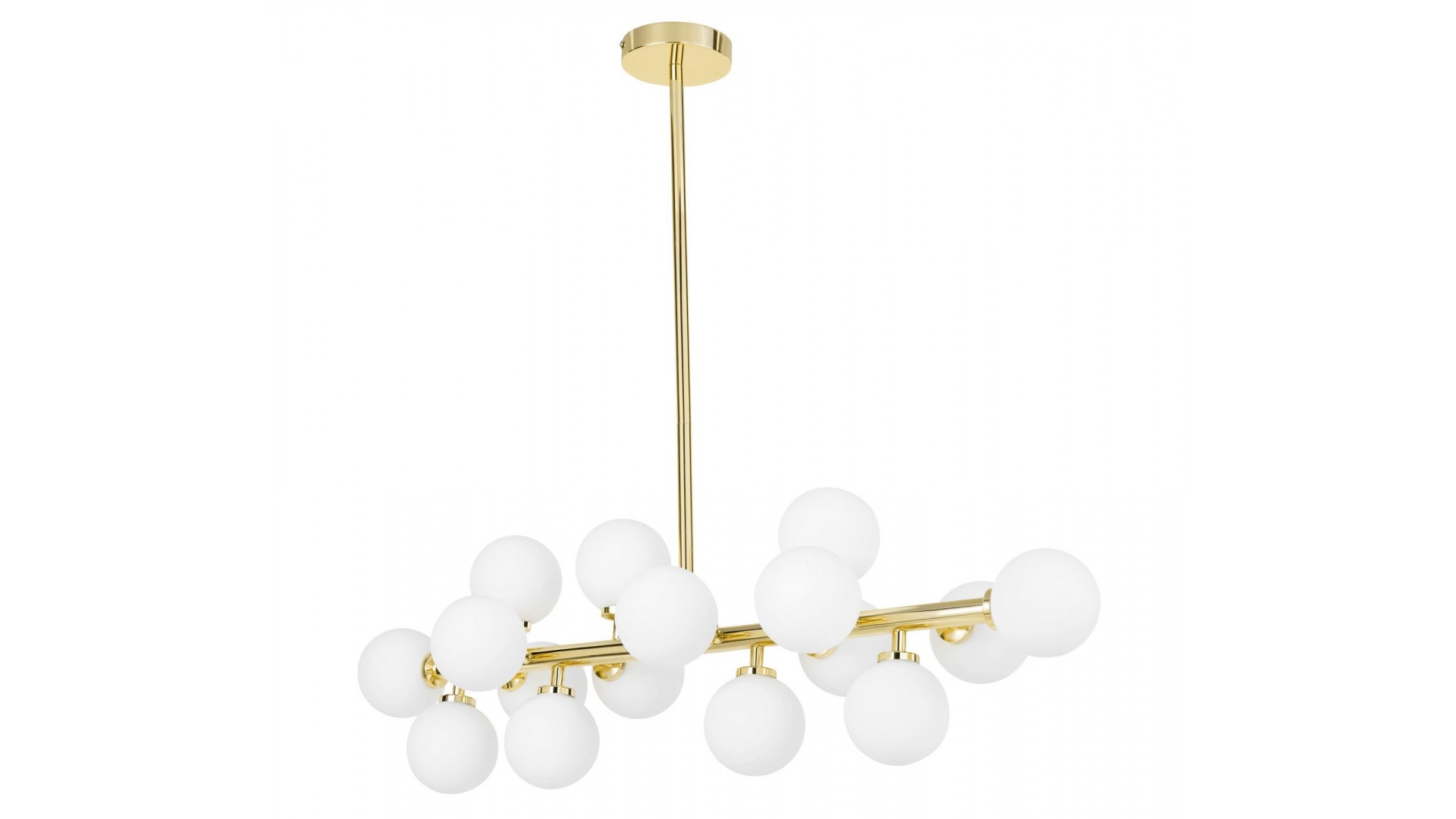 złota lampa petrica 16 z wieloma ramionami i białymi kloszami lumina deco