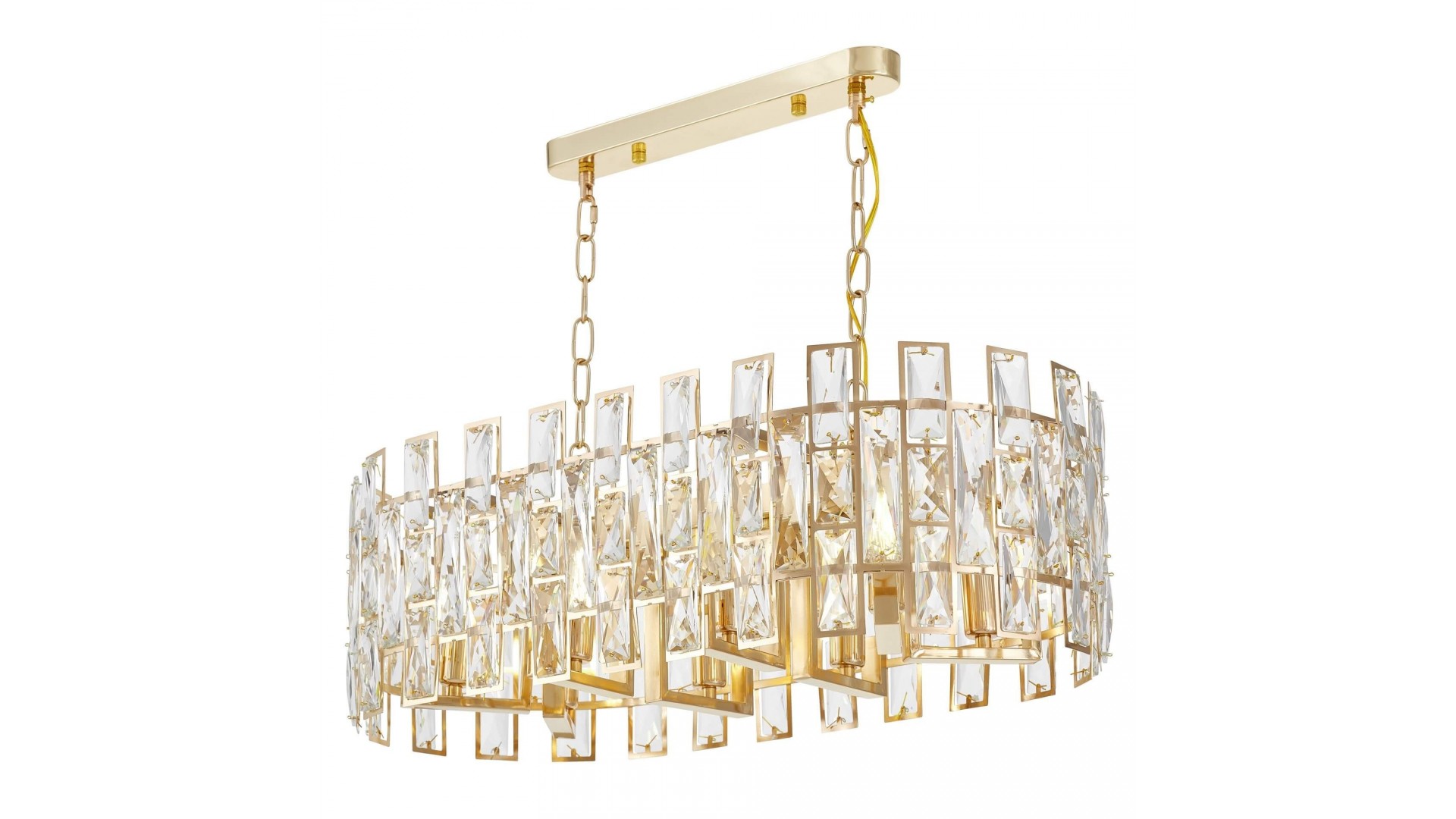 Żyrandol lampa wisząca kryształowa złota Fiorina D70 Lumina Deco na białym tle, eleganckie oświetlenie do salonu i jadalni