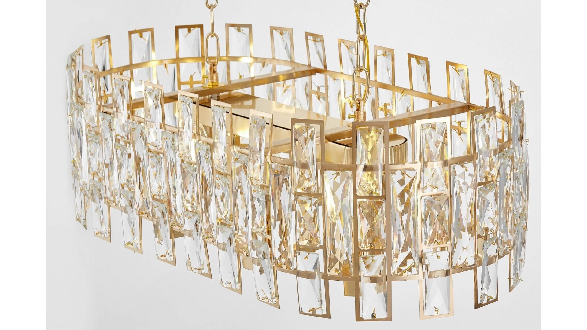 Złoty żyrandol kryształowy Fiorina D70 Lumina Deco widok z dołu, okrągła forma z połyskującymi kryształami do wnętrz glamour