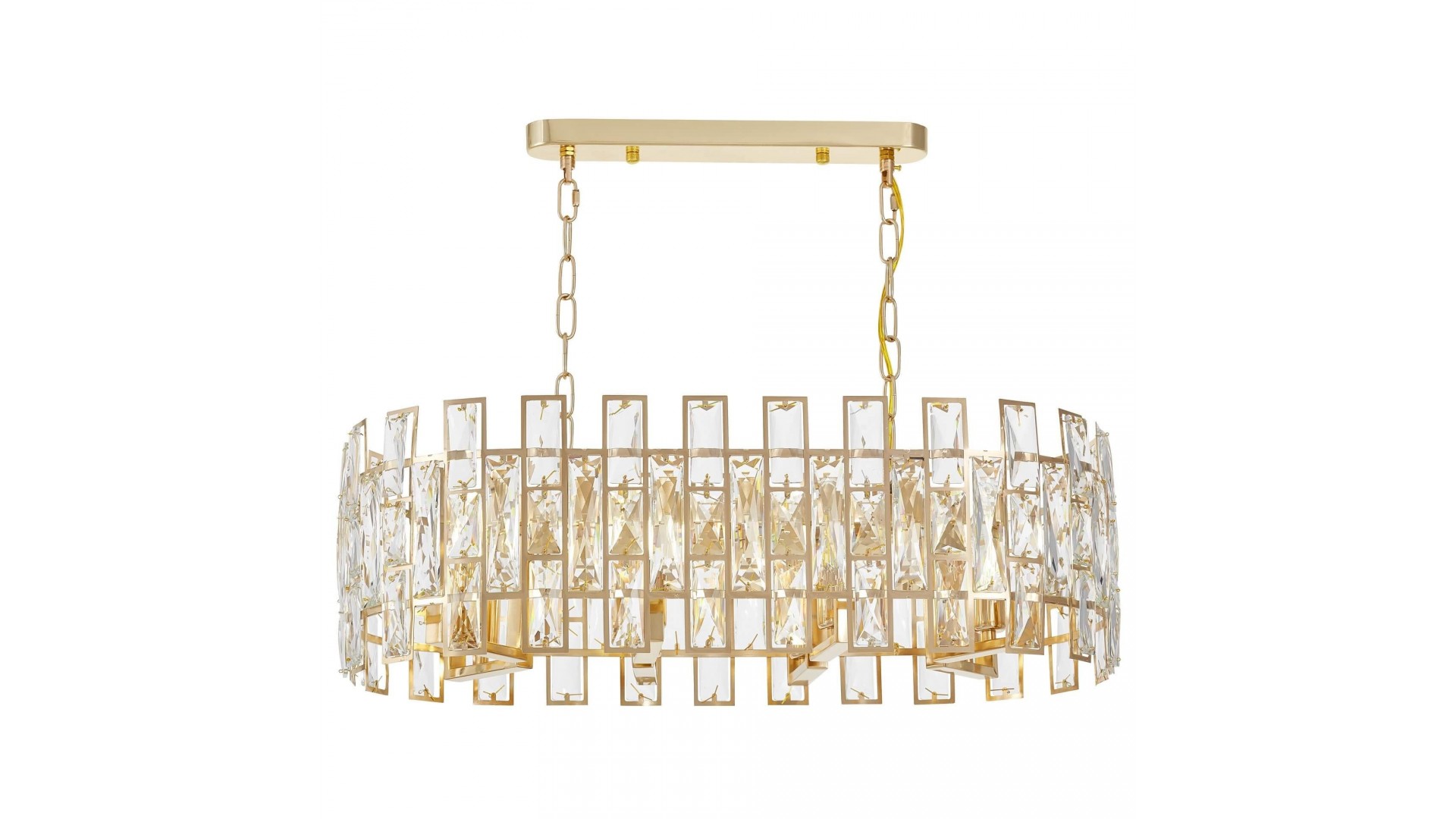 Lampa wisząca kryształowa złota Fiorina D70 Lumina Deco, widok z boku, gęste kryształy dają luksusowy efekt w salonie