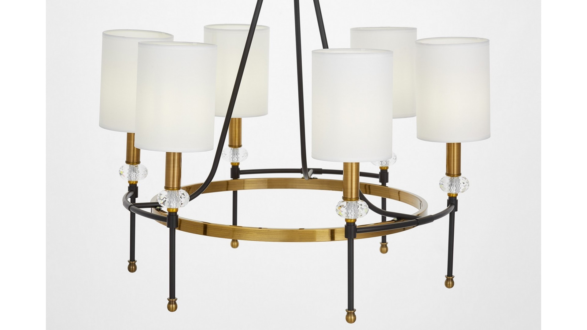 Lampa wisząca RODEZIO W6 czarno-złota szczotkowana, elegancki design, kryształowe detale, idealna do nowoczesnych wnętrz