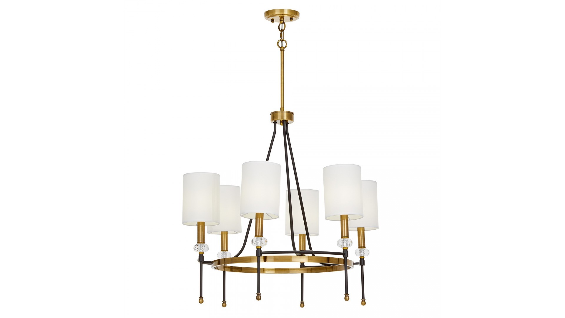 Lampa wisząca RODEZIO W6 w eleganckim połączeniu czarnego i złotego, z kryształowymi detalami