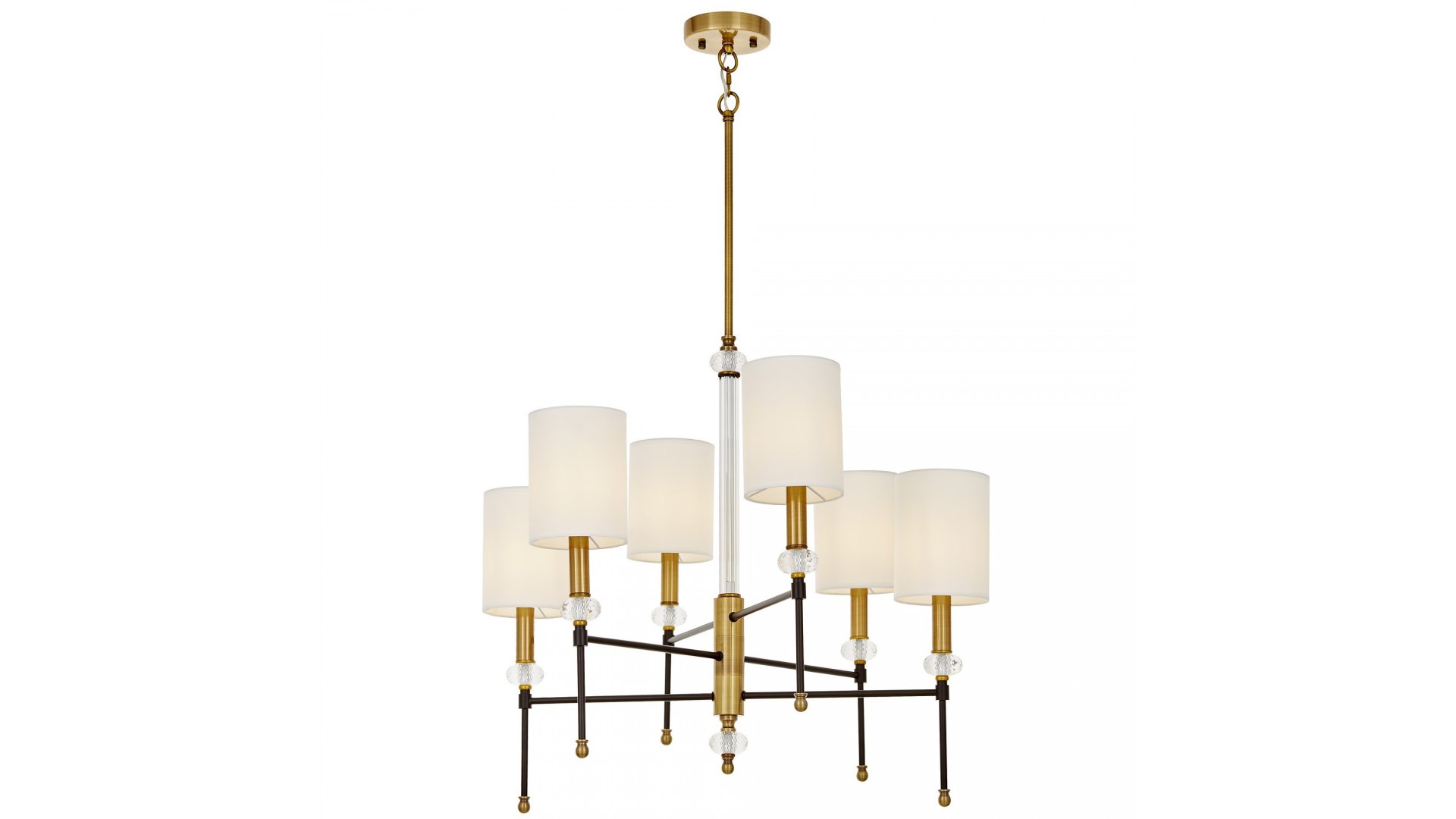 LAMPA WISZĄCA ŻYRANDOL NOWOCZESNY BIAŁO-ZŁOTY SZCZOTKOWANY RODEZIO W6 LUMINA DECO