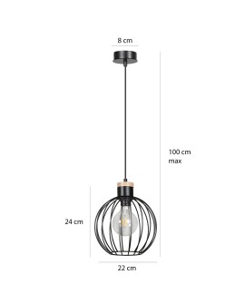 LAMPA WISZĄCA BARBADO 1 CZARNA EMIBIG 754/1