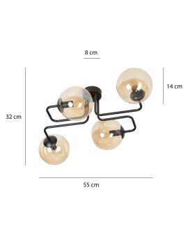 LAMPA SUFITOWA BRENDI 4-PUNKTOWA CZARNA MIODOWA EMIBIG 833/4