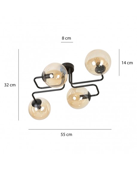 LAMPA SUFITOWA BRENDI 4-PUNKTOWA CZARNA MIODOWA EMIBIG 833/4