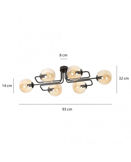 LAMPA SUFITOWA BRENDI 6-PUNKTOWA CZARNA MIODOWA EMIBIG 833/6A