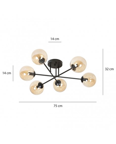 LAMPA SUFITOWA BRENDI 6-PUNKTOWA CZARNA MIODOWA EMIBIG 833/6B