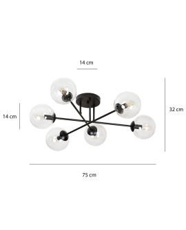 LAMPA SUFITOWA BRENDI 6-PUNKTOWA CZARNA PRZEZROCZYSTA EMIBIG 831/6B