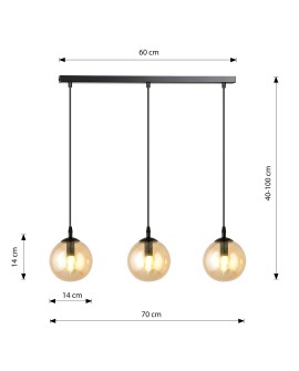 LAMPA WISZĄCA COSMO 3 CZARNA MIODOWA EMIBIG 713/3