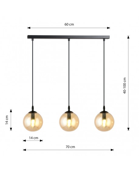 LAMPA WISZĄCA COSMO 3 CZARNA MIODOWA EMIBIG 713/3