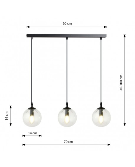 LAMPA WISZĄCA COSMO 3 CZARNA PRZEZROCZYSTA EMIBIG 711/3