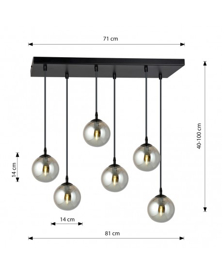 LAMPA WISZĄCA COSMO 6 CZARNA GRAFITOWA EMIBIG 712/6