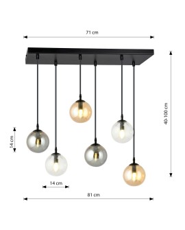 LAMPA WISZĄCA COSMO 6 CZARNA MIX1 EMIBIG 714/6M1