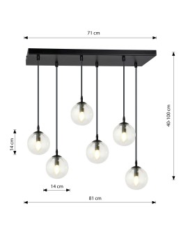 LAMPA WISZĄCA COSMO 6 CZARNA PRZEZROCZYSTA EMIBIG 711/6