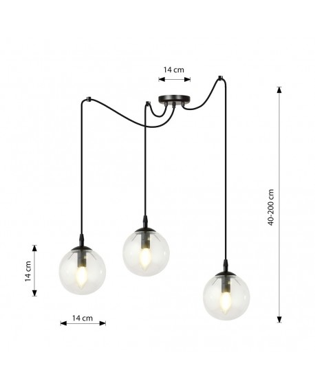 LAMPA WISZĄCA GIGI 3 CZARNA PRZEZROCZYSTA EMIBIG 936/3