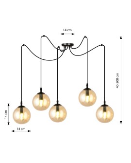 LAMPA WISZĄCA GIGI 5 CZARNA MIODOWA EMIBIG 938/5