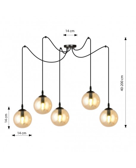 LAMPA WISZĄCA GIGI 5 CZARNA MIODOWA EMIBIG 938/5