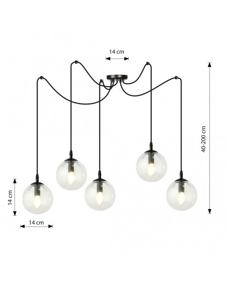 LAMPA WISZĄCA GIGI 5 CZARNA PRZEZROCZYSTA EMIBIG 936/5