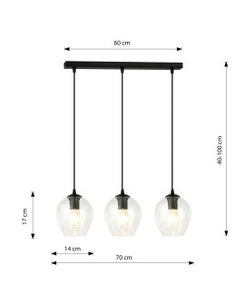 LAMPA WISZĄCA ISTAR 3 CZARNA PRZEZROCZYSTA EMIBIG 679/3