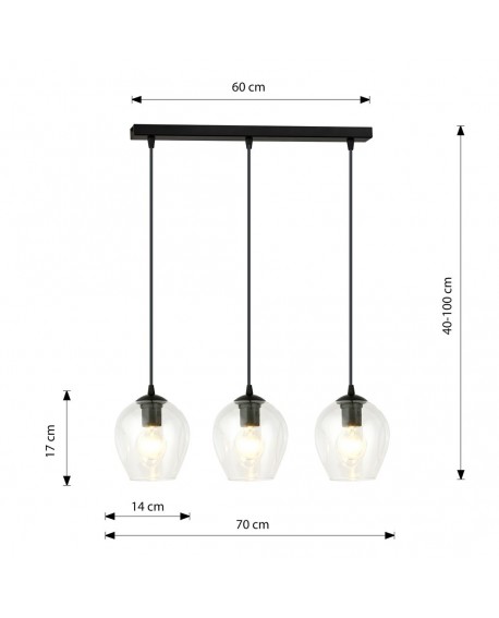 LAMPA WISZĄCA ISTAR 3 CZARNA PRZEZROCZYSTA EMIBIG 679/3