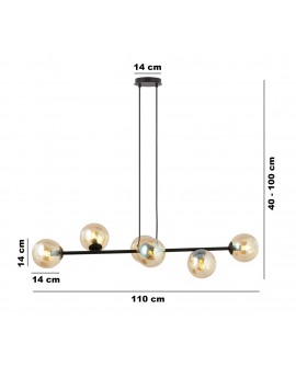 LAMPA WISZĄCA ROSSI 6 CZARNA MIODOWA EMIBIG