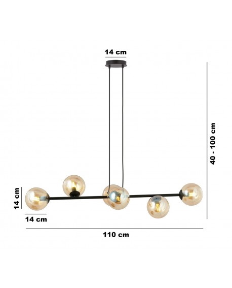 LAMPA WISZĄCA ROSSI 6 CZARNA MIODOWA EMIBIG