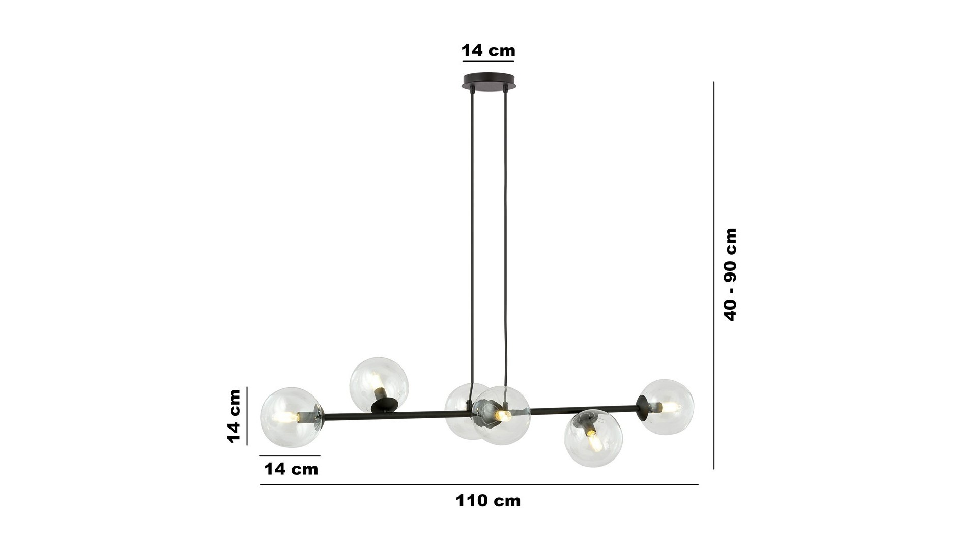 LAMPA WISZĄCA ROSSI 6 CZARNA PRZEZROCZYSTA EMIBIG