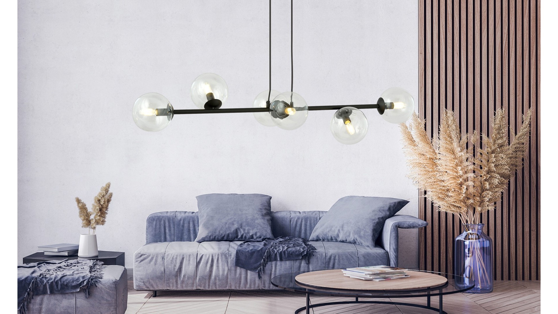 LAMPA WISZĄCA ROSSI 6 CZARNA PRZEZROCZYSTA EMIBIG