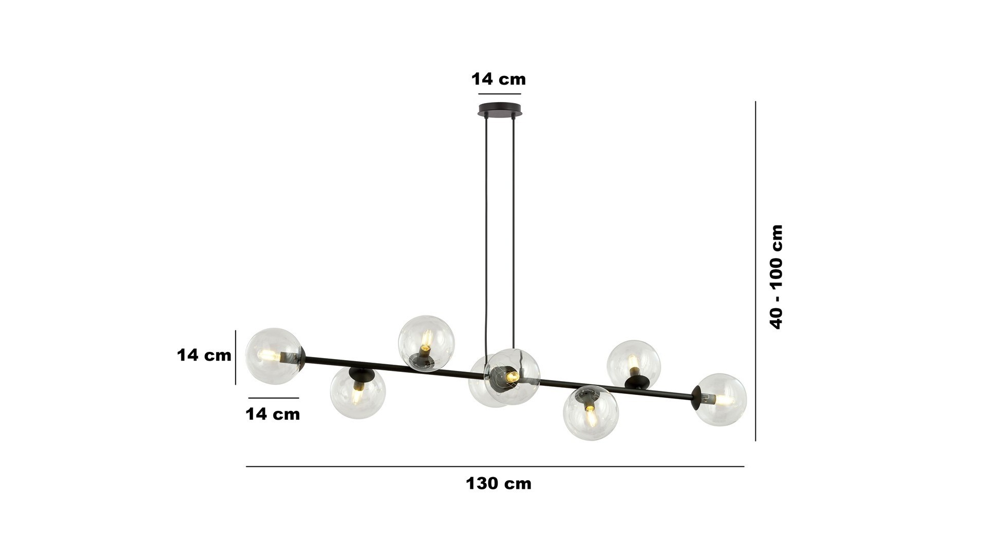 LAMPA WISZĄCA ROSSI 8 CZARNA PRZEZROCZYSTA EMIBIG