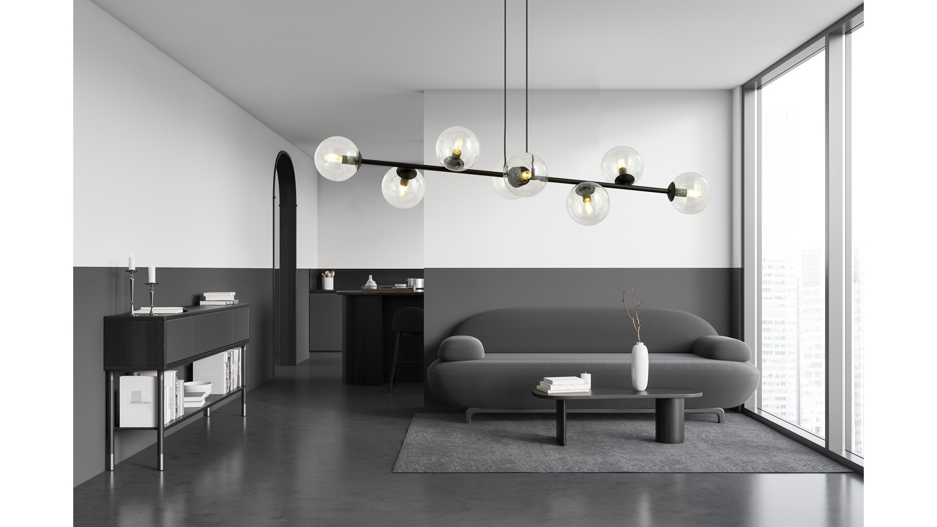 LAMPA WISZĄCA ROSSI 8 CZARNA PRZEZROCZYSTA EMIBIG
