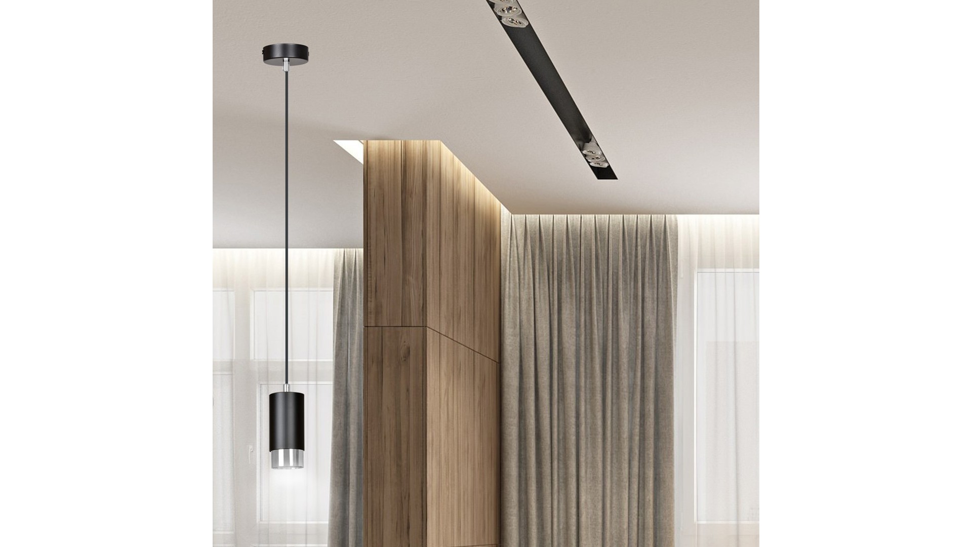 LAMPA WISZĄCA FUMIKO 1 CZARNA CHROM EMIBIG