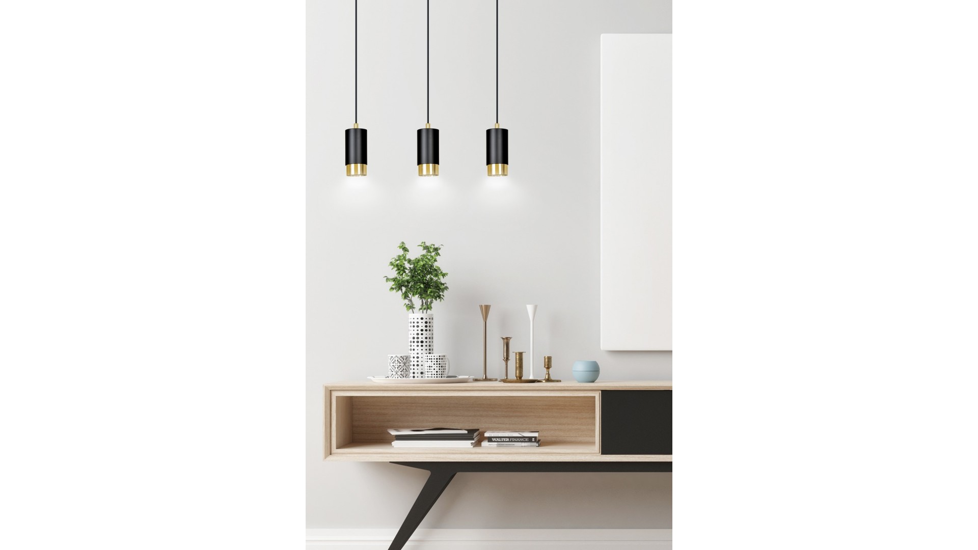 LAMPA WISZĄCA FUMIKO 3 CZARNA ZŁOTA EMIBIG