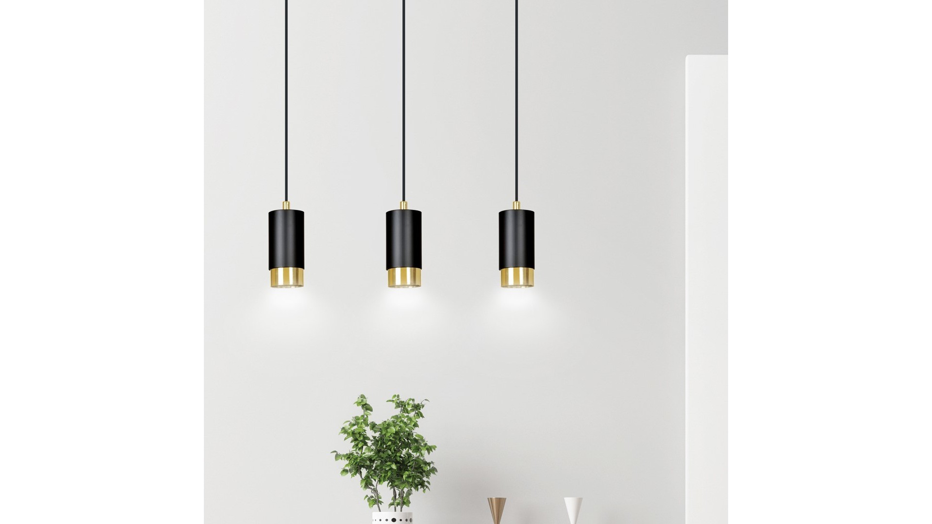 LAMPA WISZĄCA FUMIKO 3 CZARNA ZŁOTA EMIBIG