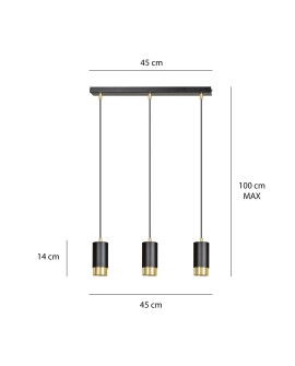 LAMPA WISZĄCA FUMIKO 3 CZARNA ZŁOTA EMIBIG